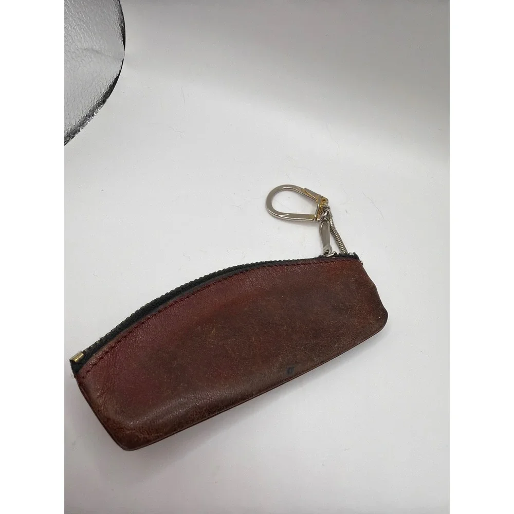 Etienne Aigner Coin Purse Burgundy Leather Vintage‎ Key Pouch Zip Flawed